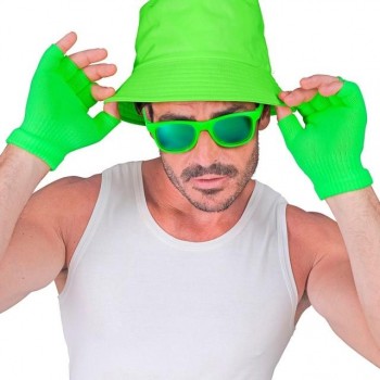 GUANTES SIN DEDOS VERDE FLUORESCENTE ADULTO