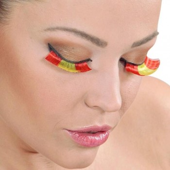 PESTAÑAS EN COLORES DE LA BANDERA DE ESPAÑA CON PEGAMENTO