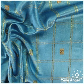 BROCADO LAMÉ DE CUADROS TURQUESA SERIE CORONA 112cm