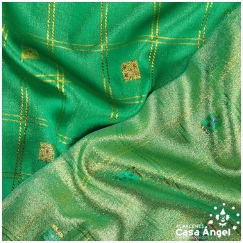BROCADO LAMÉ DE CUADROS VERDE SERIE CORONA 112cm