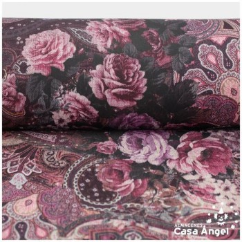 NEOPRENO DOBLE ESTAMPADO FLORES MORADO 150cm