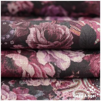 NEOPRENO DOBLE ESTAMPADO FLORES MORADO 150cm