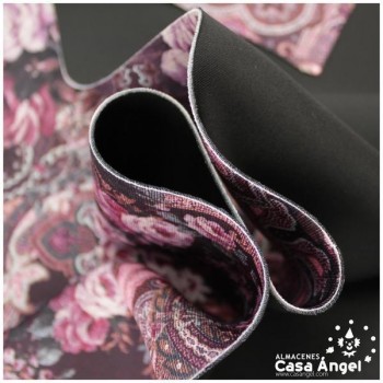 NEOPRENO DOBLE ESTAMPADO FLORES MORADO 150cm