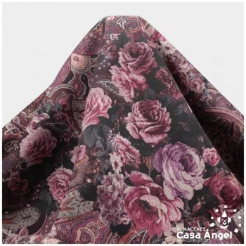 NEOPRENO DOBLE ESTAMPADO FLORES MORADO 150cm