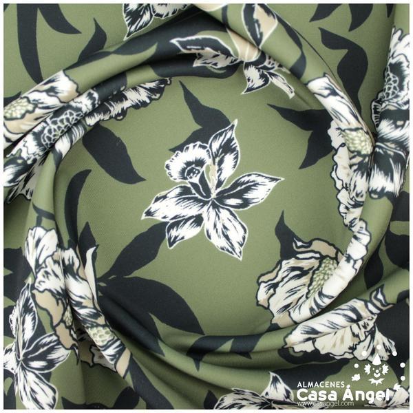 NEOPRENO DOBLE ESTAMPADO FLORES VERDE 150cm