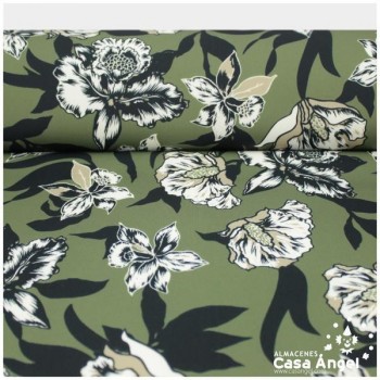 NEOPRENO DOBLE ESTAMPADO FLORES VERDE 150cm