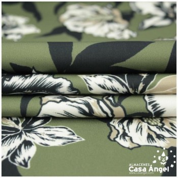 NEOPRENO DOBLE ESTAMPADO FLORES VERDE 150cm