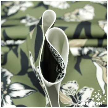 NEOPRENO DOBLE ESTAMPADO FLORES VERDE 150cm