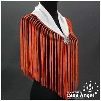 PAÑOLETA INFANTIL BLANCA CON FLECOS NARANJA