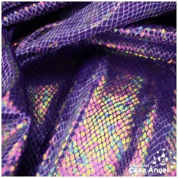 TERCIOPELO MORADO ESTAMPADO DE SERPIENTE TORNASOL SERIE MAPANÁ 150cm