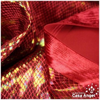 TERCIOPELO ROJO ESTAMPADO DE SERPIENTE TORNASOL SERIE MAPANÁ 150cm