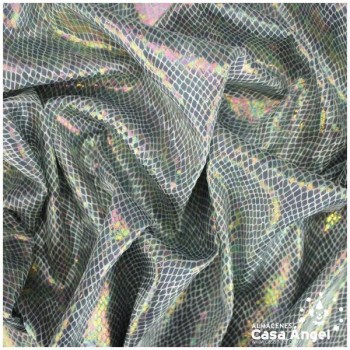 TERCIOPELO PLATA ESTAMPADO DE SERPIENTE TORNASOL SERIE MAPANÁ 150cm