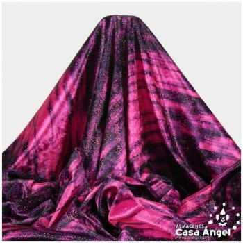 TERCIOPELO ELÁSTICO FUCSIA CHISPAS DE BRILLO SERIE CYBORG 150cm