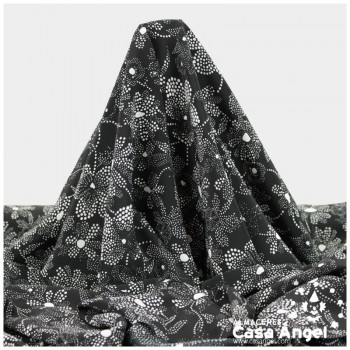 TEJIDO KOSHIBO NEGRO ESTAMPADO FLORAL BLANCO MOMO I 150cm