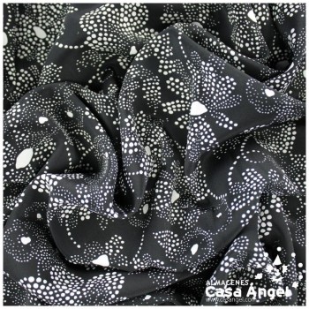 TEJIDO KOSHIBO NEGRO ESTAMPADO FLORAL BLANCO MOMO I 150cm