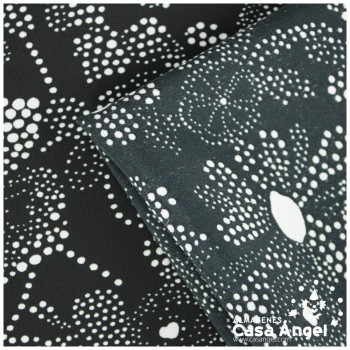 TEJIDO KOSHIBO NEGRO ESTAMPADO FLORAL BLANCO MOMO I 150cm