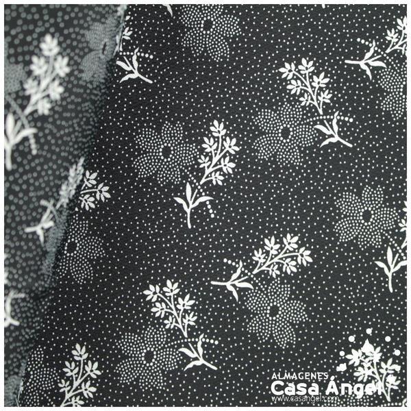 TEJIDO KOSHIBO NEGRO ESTAMPADO FLORAL BLANCO MOMO II 150cm