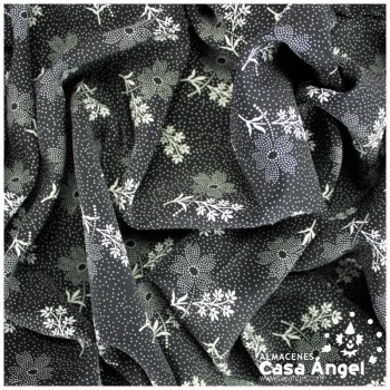 TEJIDO KOSHIBO NEGRO ESTAMPADO FLORAL BLANCO MOMO II 150cm