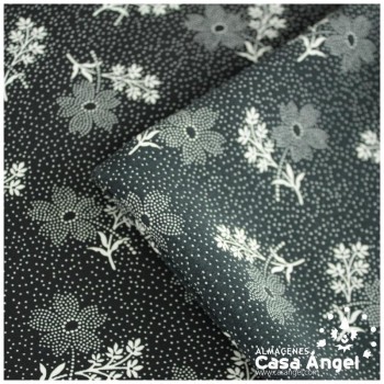 TEJIDO KOSHIBO NEGRO ESTAMPADO FLORAL BLANCO MOMO II 150cm