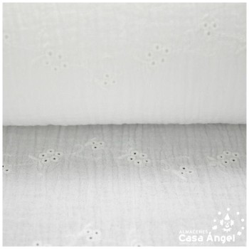 MUSELINA BLANCA BRODERIE PERFORADA Y BORDADA SERIE MUZZO 135cm