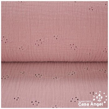 MUSELINA ROSA PALO BRODERIE PERFORADA Y BORDADA SERIE MUZZO 135cm