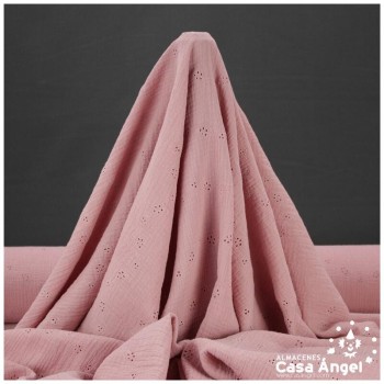 MUSELINA ROSA PALO BRODERIE PERFORADA Y BORDADA SERIE MUZZO 135cm