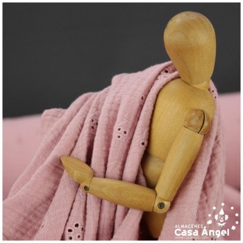 MUSELINA ROSA PALO BRODERIE PERFORADA Y BORDADA SERIE MUZZO 135cm