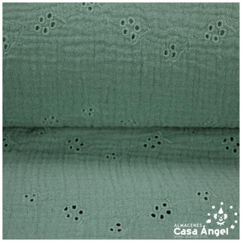 MUSELINA VERDE BOTELLA BRODERIE PERFORADA Y BORDADA SERIE MUZZO 135cm