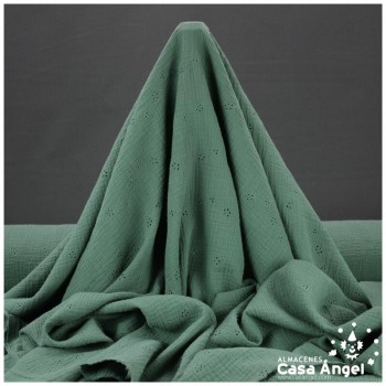 MUSELINA VERDE BOTELLA BRODERIE PERFORADA Y BORDADA SERIE MUZZO 135cm