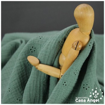 MUSELINA VERDE BOTELLA BRODERIE PERFORADA Y BORDADA SERIE MUZZO 135cm