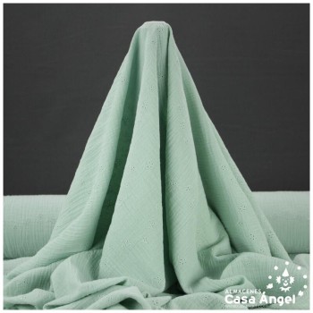 MUSELINA VERDE JADE BRODERIE PERFORADA Y BORDADA SERIE MUZZO 135cm