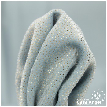 TERCIOPELO CELESTE CON PUNTOS ORO SERIE DANSEI 150cm