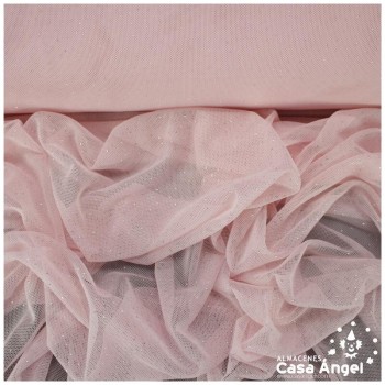 TUL ELÁSTICO ROSA CON TOPO GLITTER SERIE GALASSIA 150cm