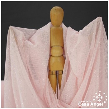 TUL ELÁSTICO ROSA CON TOPO GLITTER SERIE GALASSIA 150cm