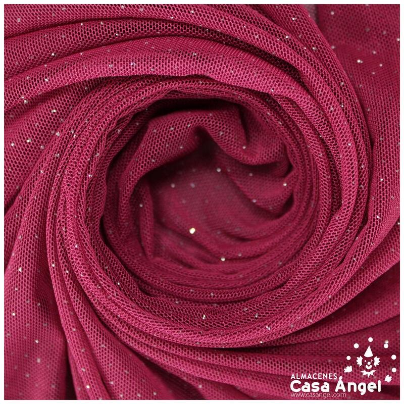 TUL ELÁSTICO GRANATE CON TOPO GLITTER SERIE GALASSIA 150cm