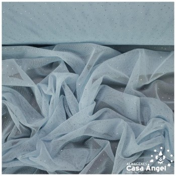 TUL ELÁSTICO CELESTE CON TOPO GLITTER SERIE GALASSIA 150cm