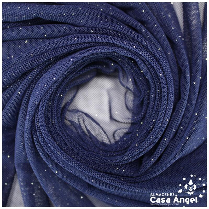 TUL ELÁSTICO AZUL MARINO CON TOPO GLITTER SERIE GALASSIA 150cm