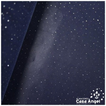 TUL ELÁSTICO AZUL MARINO CON TOPO GLITTER SERIE GALASSIA 150cm