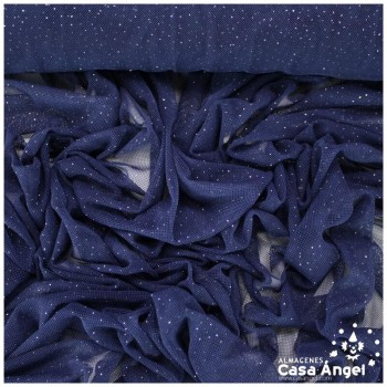 TUL ELÁSTICO AZUL MARINO CON TOPO GLITTER SERIE GALASSIA 150cm