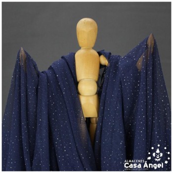 TUL ELÁSTICO AZUL MARINO CON TOPO GLITTER SERIE GALASSIA 150cm