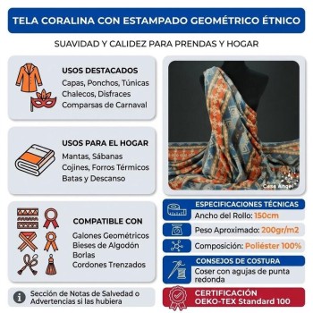 CORALINA ESTAMPADO ÉTNICO GEOMÉTRICO MULTICOLOR 150cm