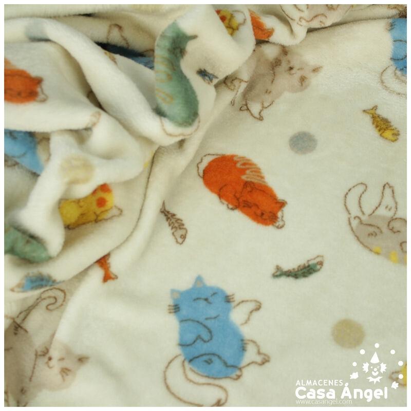 CORALINA ESTAMPADA GATITOS Y PECES MARFIL 150cm