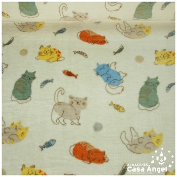 CORALINA ESTAMPADA GATITOS Y PECES MARFIL 150cm