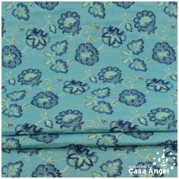 LONETA JACQUARD TURQUESA CON PATRÓN DE FLORES 280cm