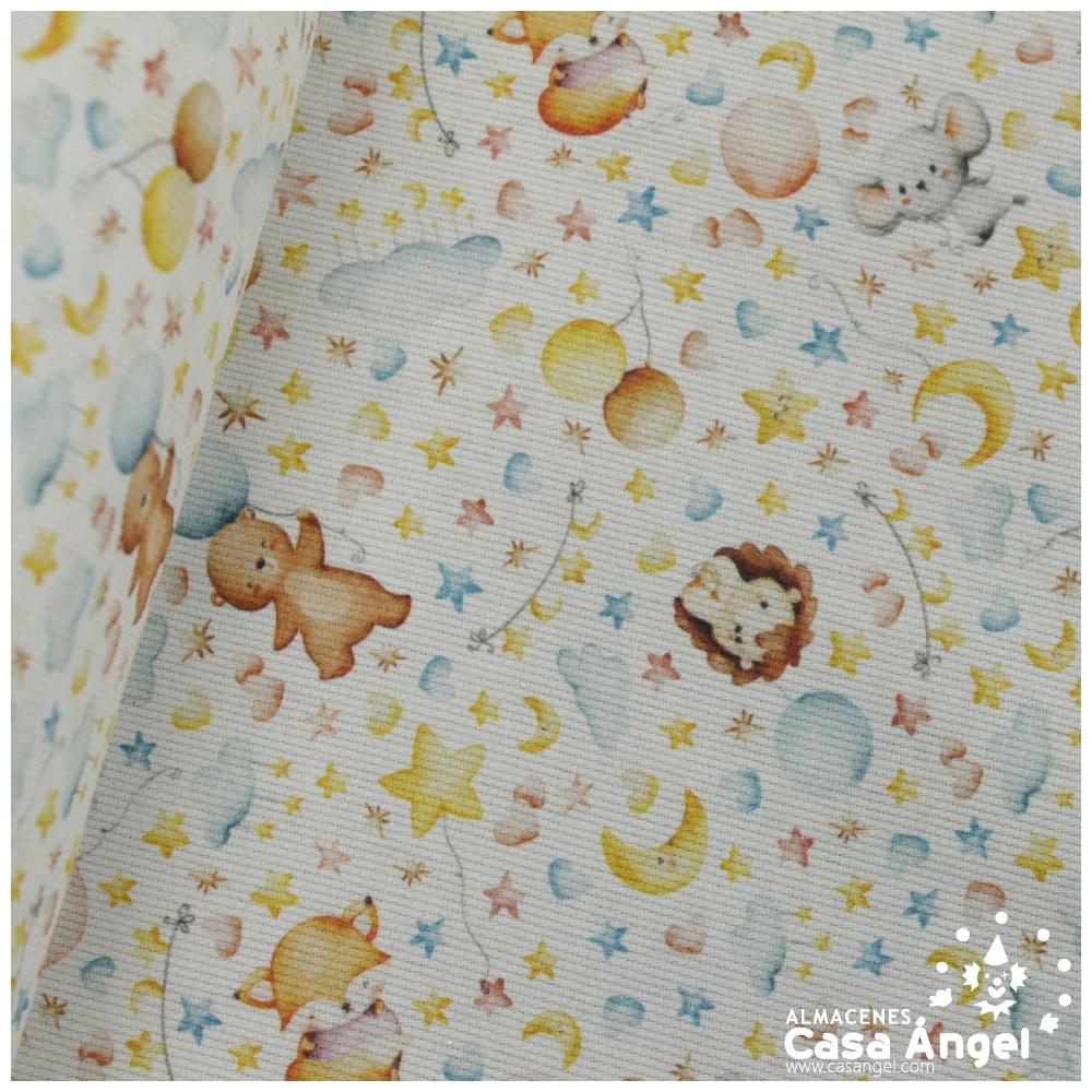 PIQUÉ 100% ALGODÓN CON ESTAMPADO DE LUNAS Y ESTRELLAS 150cm