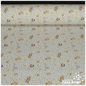 PIQUÉ 100% ALGODÓN CON ESTAMPADO DE LUNAS Y ESTRELLAS 150cm