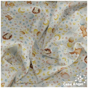 PIQUÉ 100% ALGODÓN CON ESTAMPADO DE LUNAS Y ESTRELLAS 150cm
