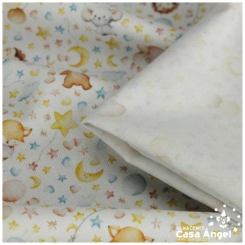 PIQUÉ 100% ALGODÓN CON ESTAMPADO DE LUNAS Y ESTRELLAS 150cm