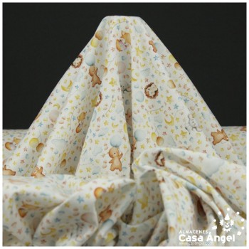 PIQUÉ 100% ALGODÓN CON ESTAMPADO DE LUNAS Y ESTRELLAS 150cm