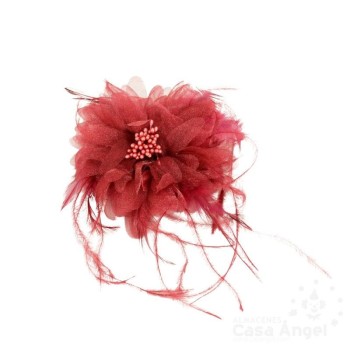 CAMELIA CON PLUMAS FINAS TIPO OSTRICH GOMA E IMPERDIBLE DE 9cm